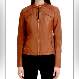 GUESS Band Collar Faux Leather Jacket